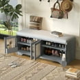 thumbnail image 2 of Shoe Storage Bench with Cushion, 47" Rustic Entryway Bench with 4 Rattan Doors, 2-Tier Shoe Organizer Cabinet with Adjustable Shelves for Living Room, Gray, 2 of 7