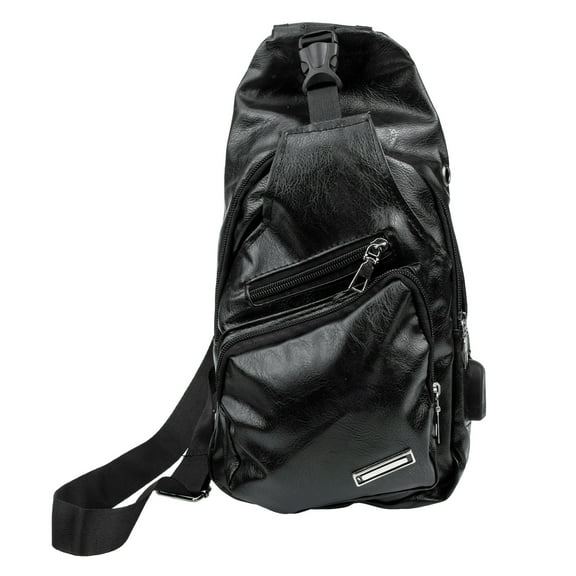 Gongc Mens Water Resistant Sling Backpack with USB Port - Black