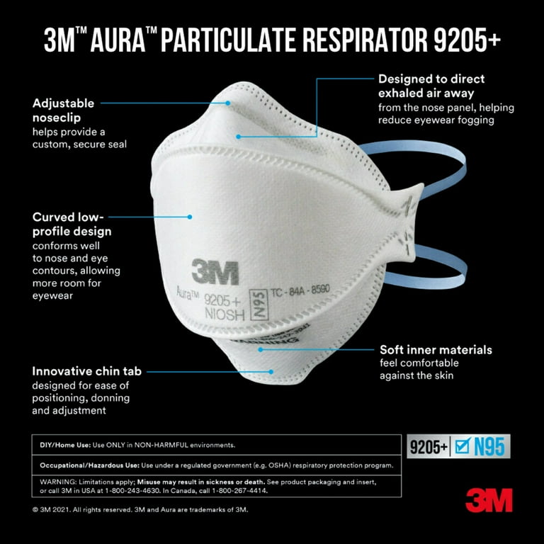3M Aura 9205+ N95 Maschera Viso Respiratore Particolato Omologata - Foto 7