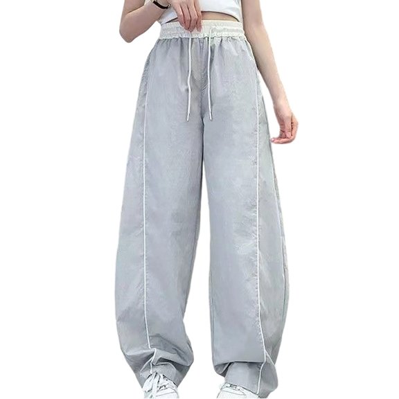 lnmuld Kids Contrast White Piping Track Pants Elastic Drawstring High Waist Thin Loose Jogger Casual Sport Bottoms Size:11-12 Years