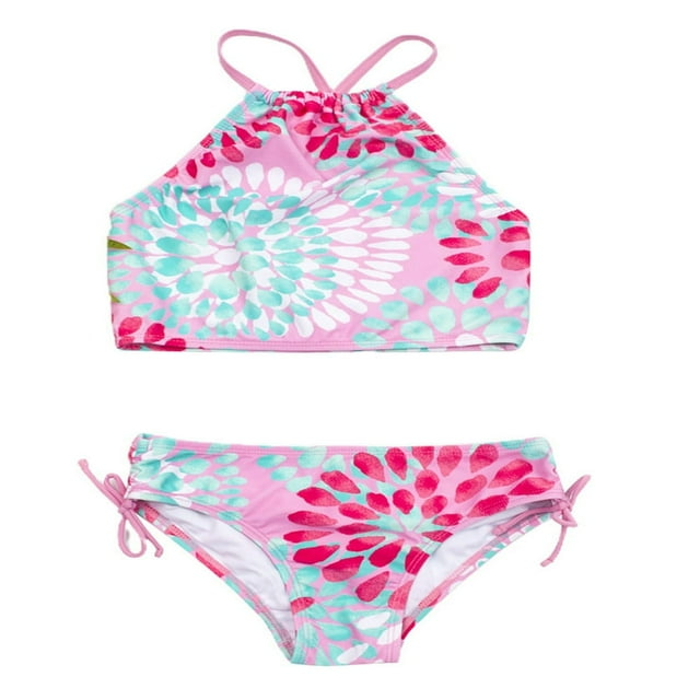 2Pcs Kids Girl Tie Dye Bikini Set Fish Scale Ruffle Halter Swimsuit Toddler One Shoulder Bathing Suit Summer Outfits Set