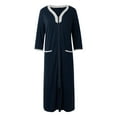 thumbnail image 3 of Women's Zipper Front Robe 3/4 Sleeve Housecoat Calf Length Casual Nightgown Loose Bathrobe With Pockets Dog Nightgown Womens Summer Nightgowns Long Summer Nightgowns Women Womens Summer Nightgown Size, 3 of 4