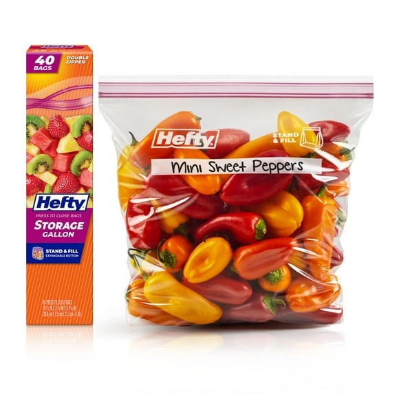 Hefty Press to Close Plastic Bags for Food Storage, Gallon Size, 40 Count