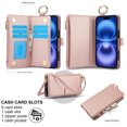 thumbnail image 4 of Allytechgroup Wallet Case for iPhone 16, RFID Blocking Multiple Cards Holder Zipper Pocket Hand Strap Shockproof Stand Phone Case with Crossbody Lanyard for Women Girls, Rosegold, 4 of 7