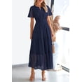 thumbnail image 4 of Vestido largo PRETTYGARDEN 2025 para verano, cuello en V, ojales, azul marino, talla M, 4 of 7