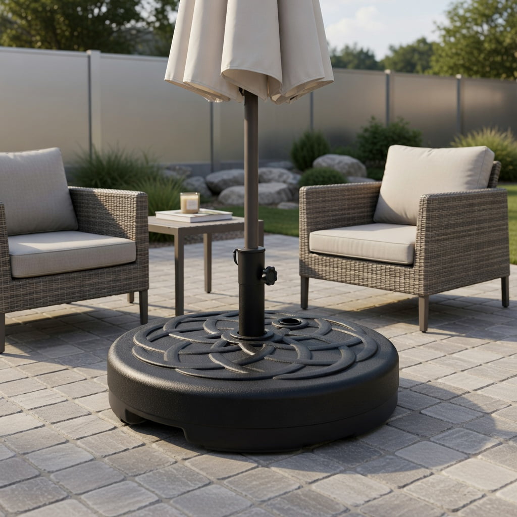Resenkos Outdoor Umbrella Base, 22 Inch Fillable Heavy-Duty Round Patio Umbrella Base Stand, Black