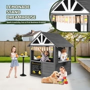 Ktaxon Wooden Outdoor Playhouse Lemonade Stand w/ Split Door, Pretend BBQ Grill Set, 50pcs Accessories, Ages 3-8, Gray