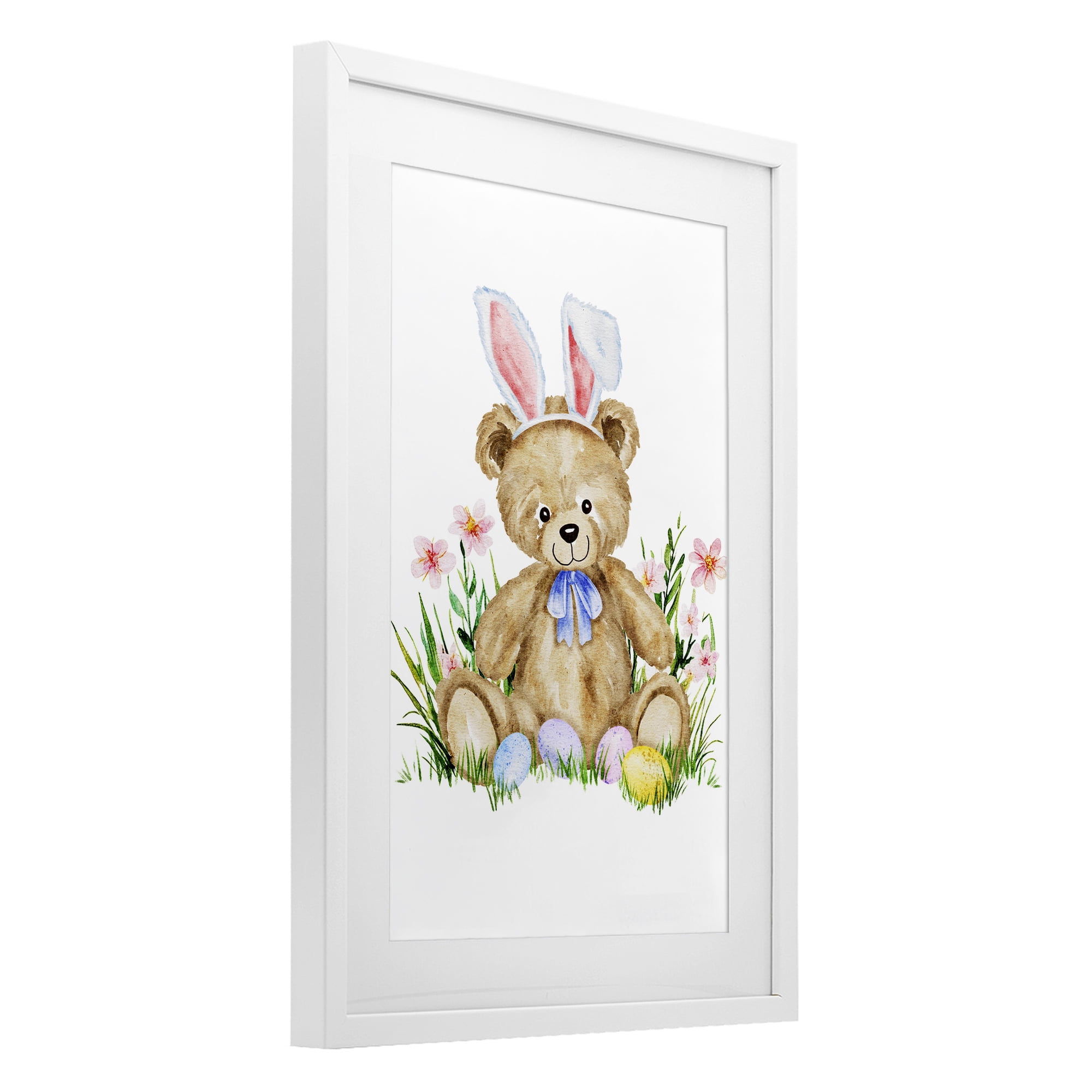 Springy Easter Teddy Bear White Framed Print Under Glass, design by Amy Hall