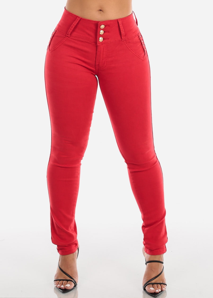 red womens skinny jeans