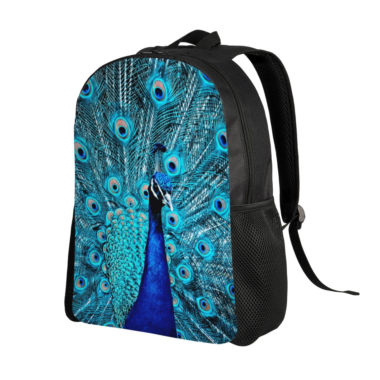 Xecao Beautiful Blue Peacock Print School Backpack with Laptop Compartment Small Travel Laptop Backpack for Women Men Waterproof College Backpack Simple School Bag