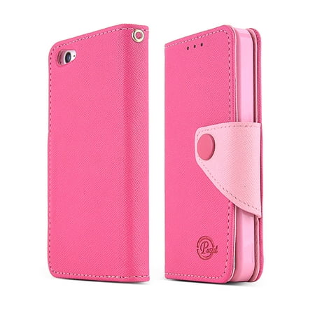 iPhone SE/5/5S Wallet Case [Hot Pink / Baby Pink] Faux Leather Diary Flip Case Featuring ID Slots  Bill Fold & Snap Close