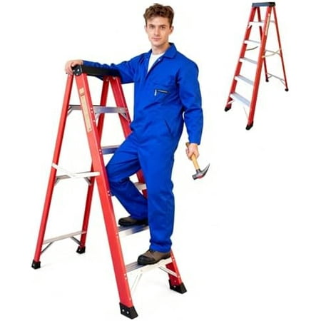 6-Foot Fiberglass Step Ladder, Heavy Duty Folding Ladder with Anti-Slip Pedals, 500 lbs Capacity Type IA, Portable Step Stool for Home, Work & Industrial Use$$Tools