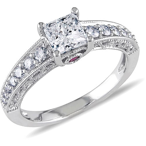 Miabella 1 Carat T.W. Diamond and Pink Sapphire Accent 14kt White Gold Engagement Ring by Delmar Manufacturing LLC