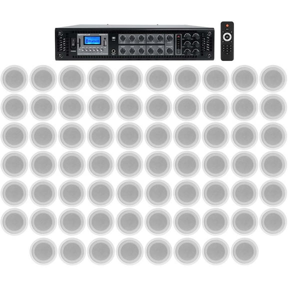 Rockville 6-Zone Amp 68 White 5" Ceiling Speakers for Restaurant/Office/Hotel