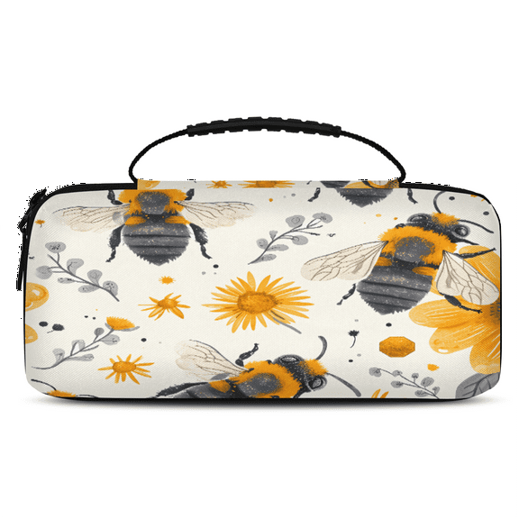 Herdesigns Bee Carry Case Compatible with Nintendo Switch 2017 & Oled 2021, with 20 Game Card Slots, Honeybee Flowers Floral Portable Travel Carrying Case Pouch for Accessories & Games