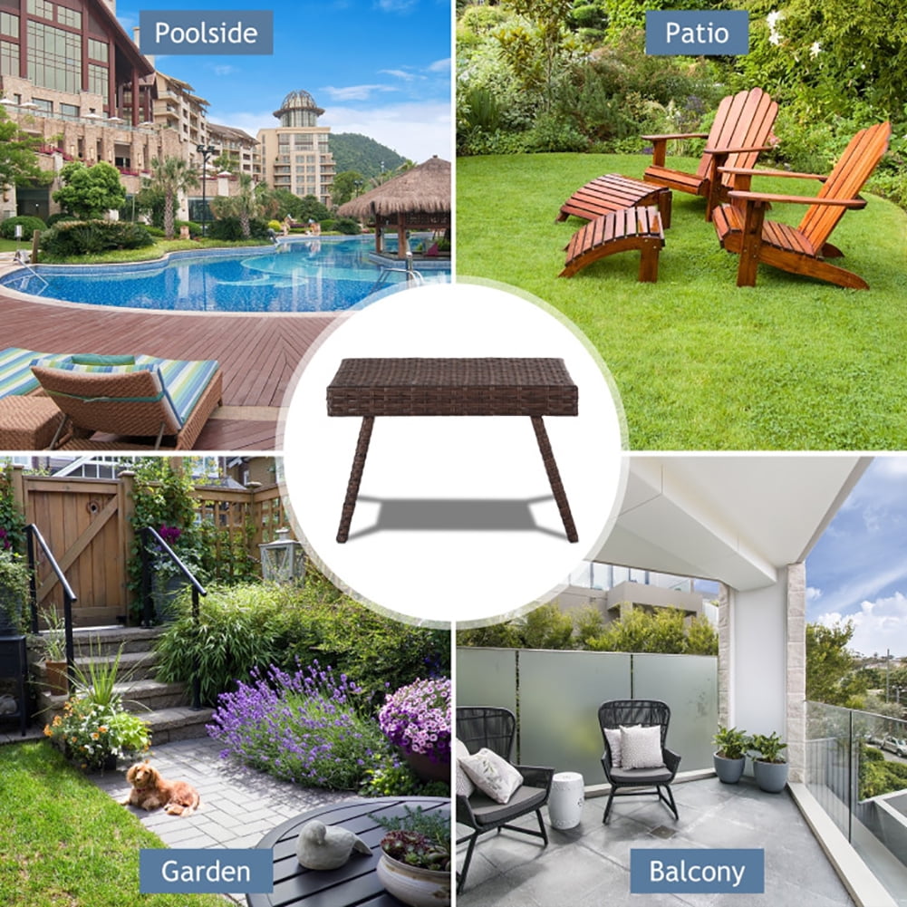 Aimee Lii Folding PE Rattan Side Coffee Table Patio Garden Furniture, Outdoor Patio Furniture, Brown