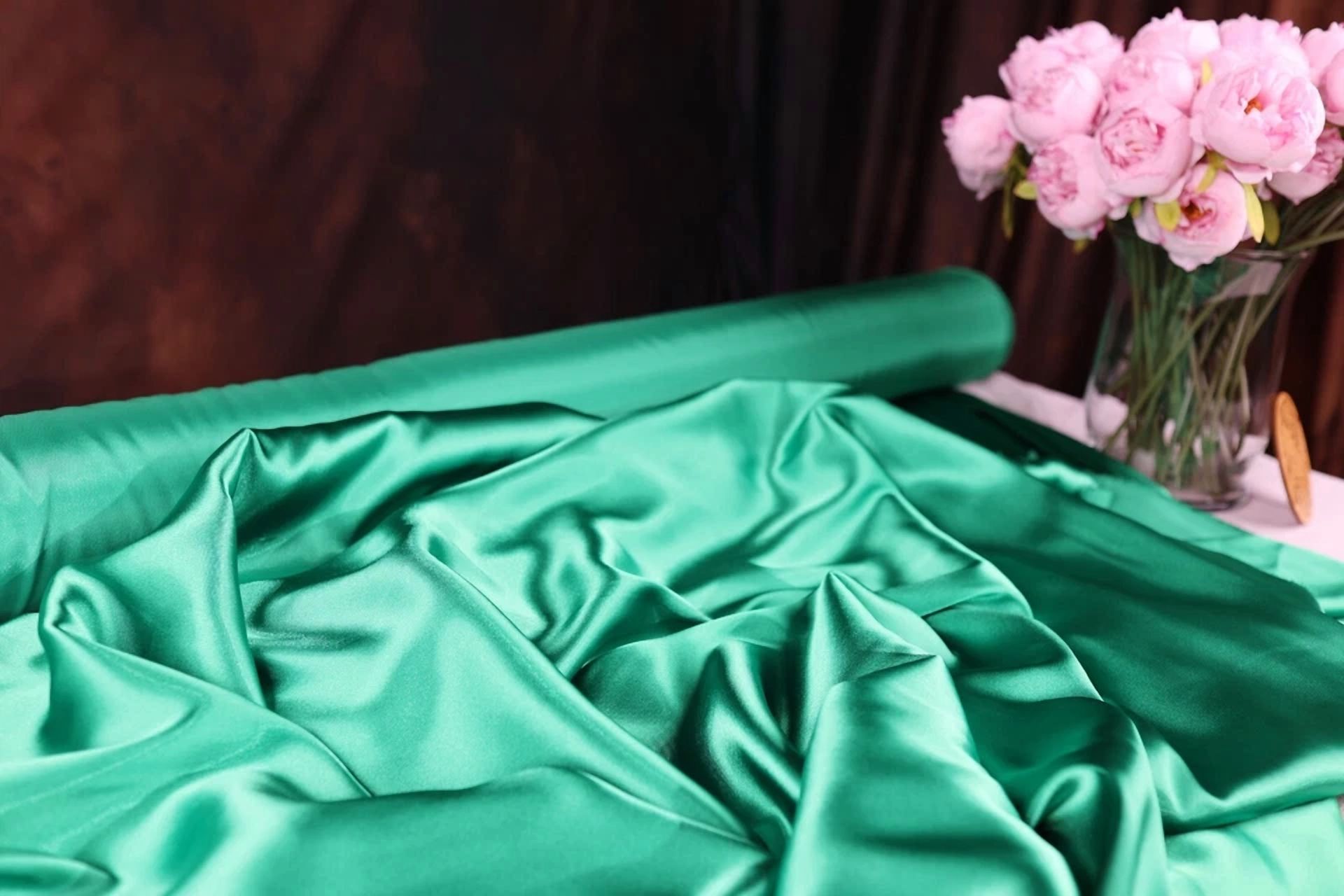 BUTTERFLY- Emerald Green Satin Charmeuse Fabric By The Yard 901