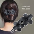 thumbnail image 3 of Xinwanna Girl Hair Clip Flower Decor Solid Color Elastic Spring Fix Tightly Anti-slip Hair Decoration Frosted Pointed Sticks Lady Hairpin Hair Accessory (Navy Blue), 3 of 13