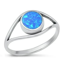 CHOOSE YOUR COLOR Sterling Silver Round Blue Simulated Opal Ring .925 Band CZ Female Size 8