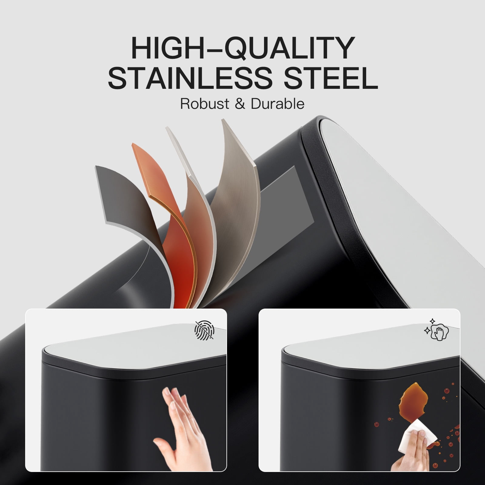 Bathroom Trash Can, 1.3 Gallon (5 L) Small Trash Bin with Lid, Slim for Small Spaces, Stainless Steel Garbage Can, Soft Close, for Home and Office