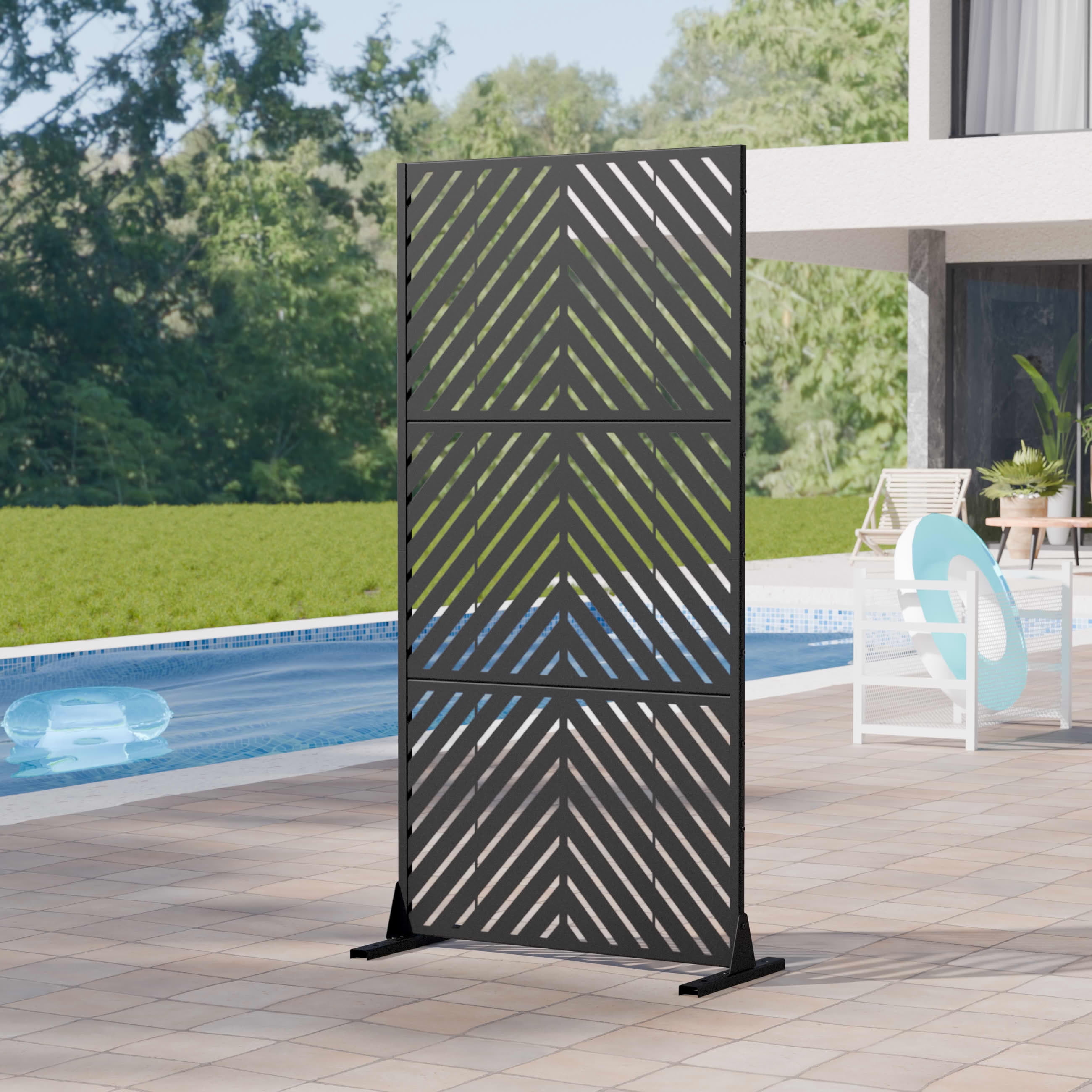 MAYEERTY 2-Piece Outdoor Metal Privacy Screen 6ft × 3ft Black, 3-Panel Parallel Decorative Screen, Rust-Resistant for Patio