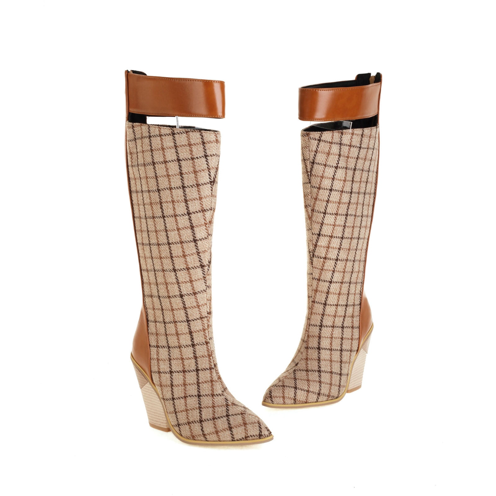 OKBOP Womens High Heels Knee-High Boots-Christmas Orange Boots for Women Vintage Winter Boots for Women Clearance Brown