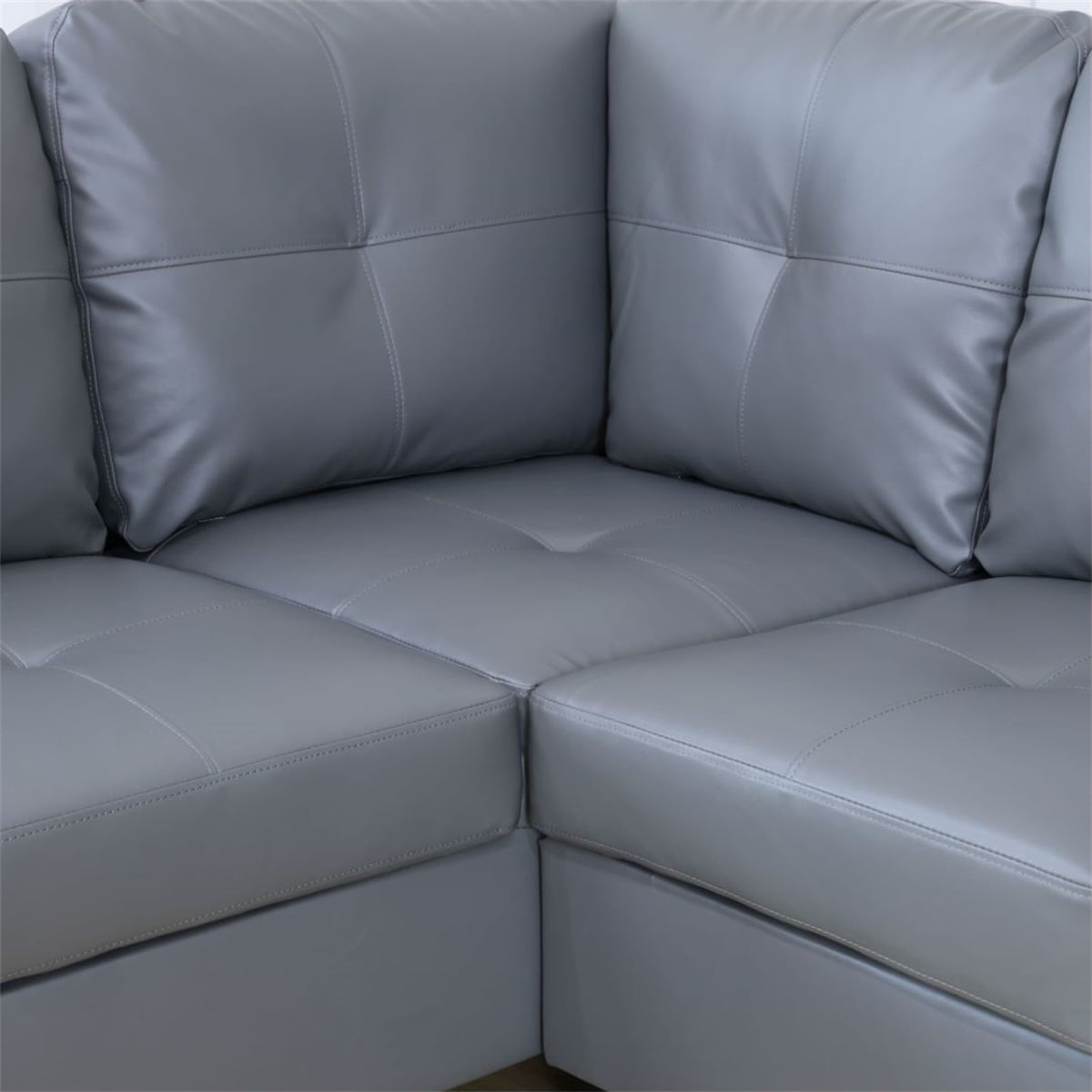 Hommoo Semi PU Synthetic Leather Living Room Furniture Sets, Modern 4-Seat Couch Sofa, 17.5'' Back Height Sectional Sofa for Small Space, Dark Grey(No Ottoman)