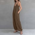 thumbnail image 5 of VBVC Women's Cotton-Linen Spaghetti Strap Jumpsuit,Adjustable Zipped Overall For Women,Ladies Summer Vacation Baggy Long Rompers with Pockets,Coffee,S-2XL, 5 of 6