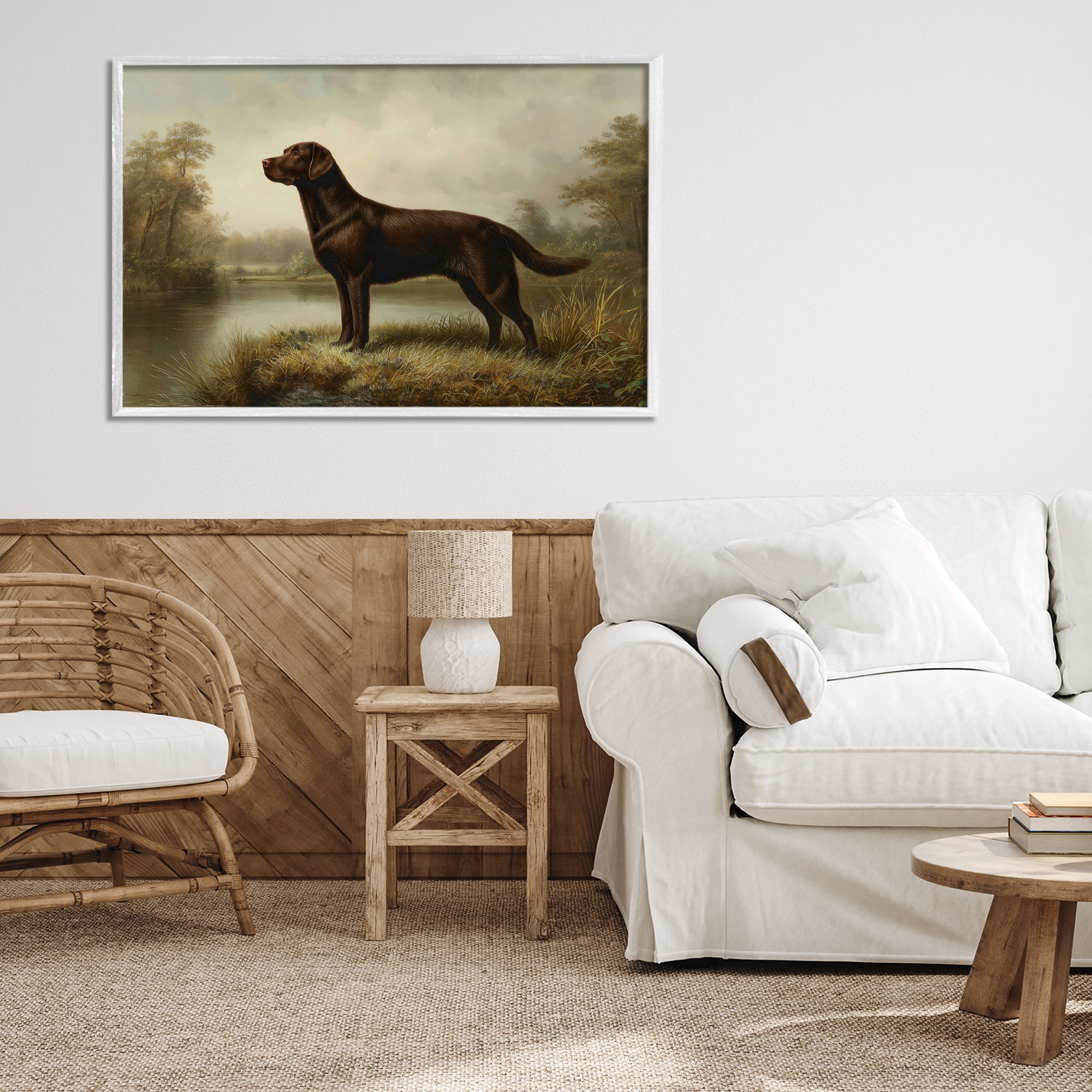 Stupell Industries On Alert Chocolate Lab White Framed Giclee Art, design by Petal Prints Design