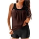 thumbnail image 1 of Traje de Baño de Dos Piezas Color Bloque Sólido Strappy Back Set, Traje de Baño Torso Largo con Sujetador Extraíble Y Pantalones Cortos de Cintura Alta, 1 of 4