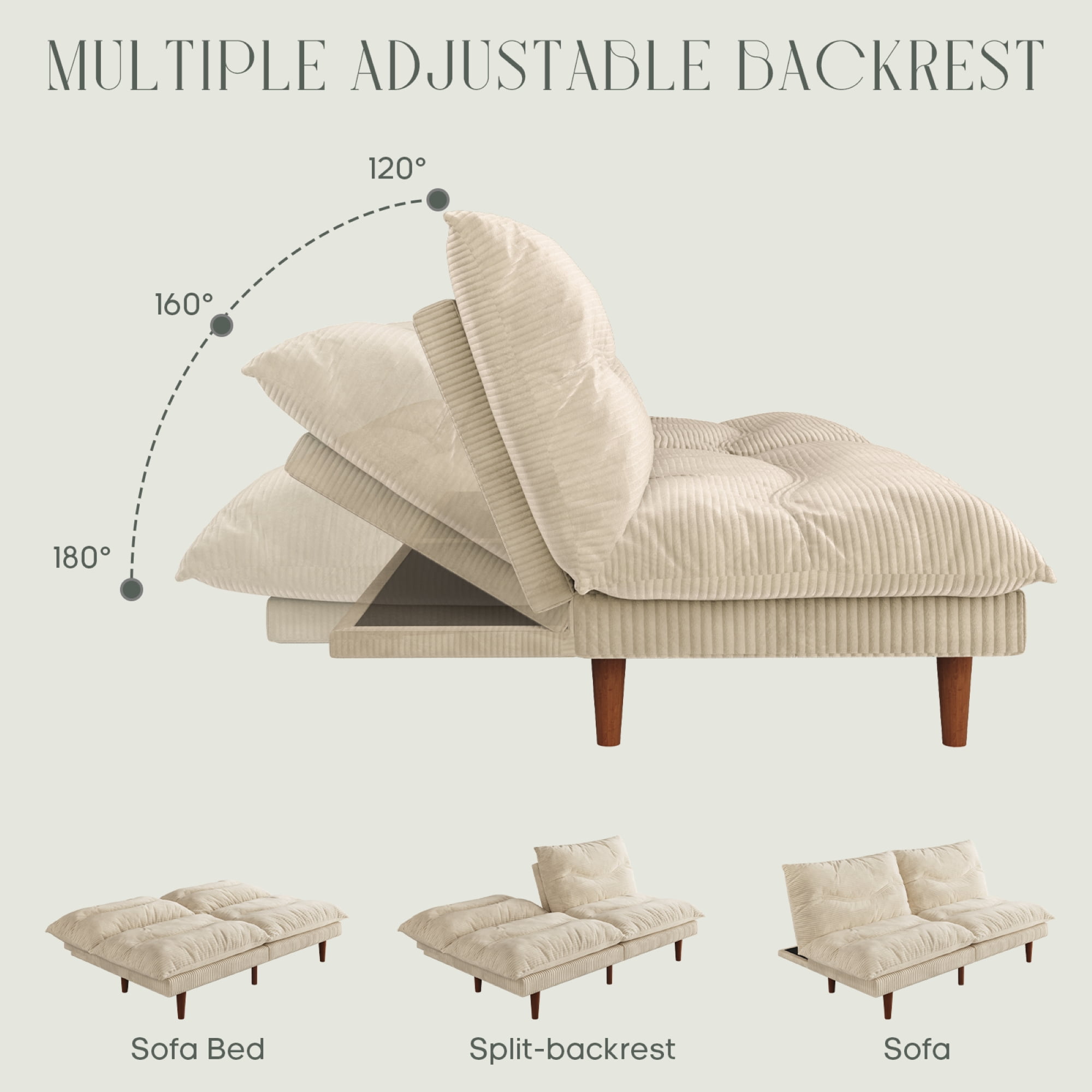 NYBOPAVIS 69" Futon Convertible Sofa Bed, Corduroy Loveseat Sofa Couch for Small Space Beige