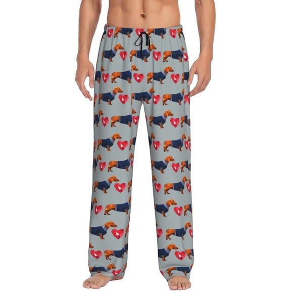 Logiee Dachshund Dog Heart Print Pajama Pants for Men,Men’s Pajama Bottoms,Mens PJ Pants with Pockets & Button Fly-Small