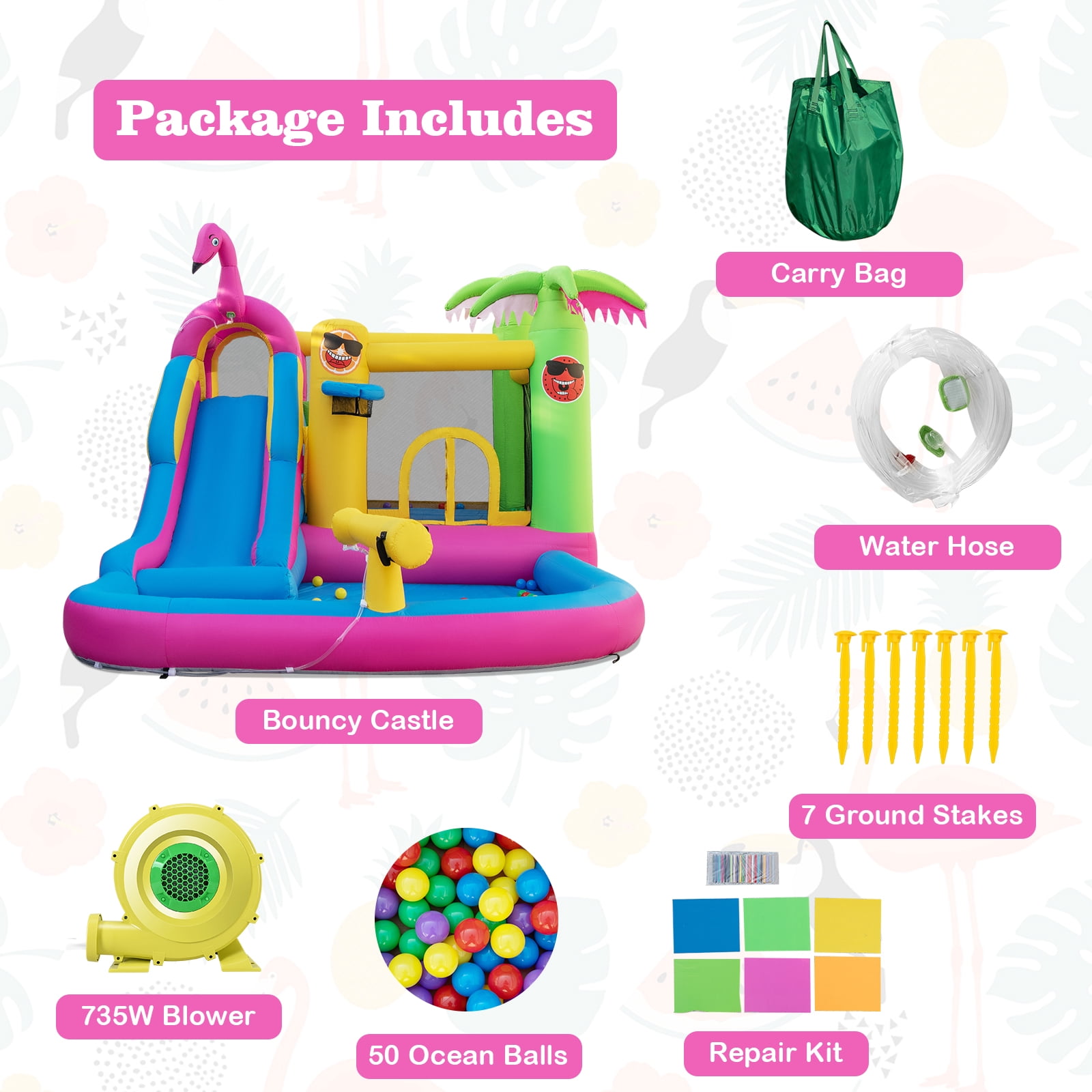 Topbuy 6-In-1 Dry Damp Combo Water Slide Inflatable Bouncy House with Climbing Wall Blowup Jumping Castle