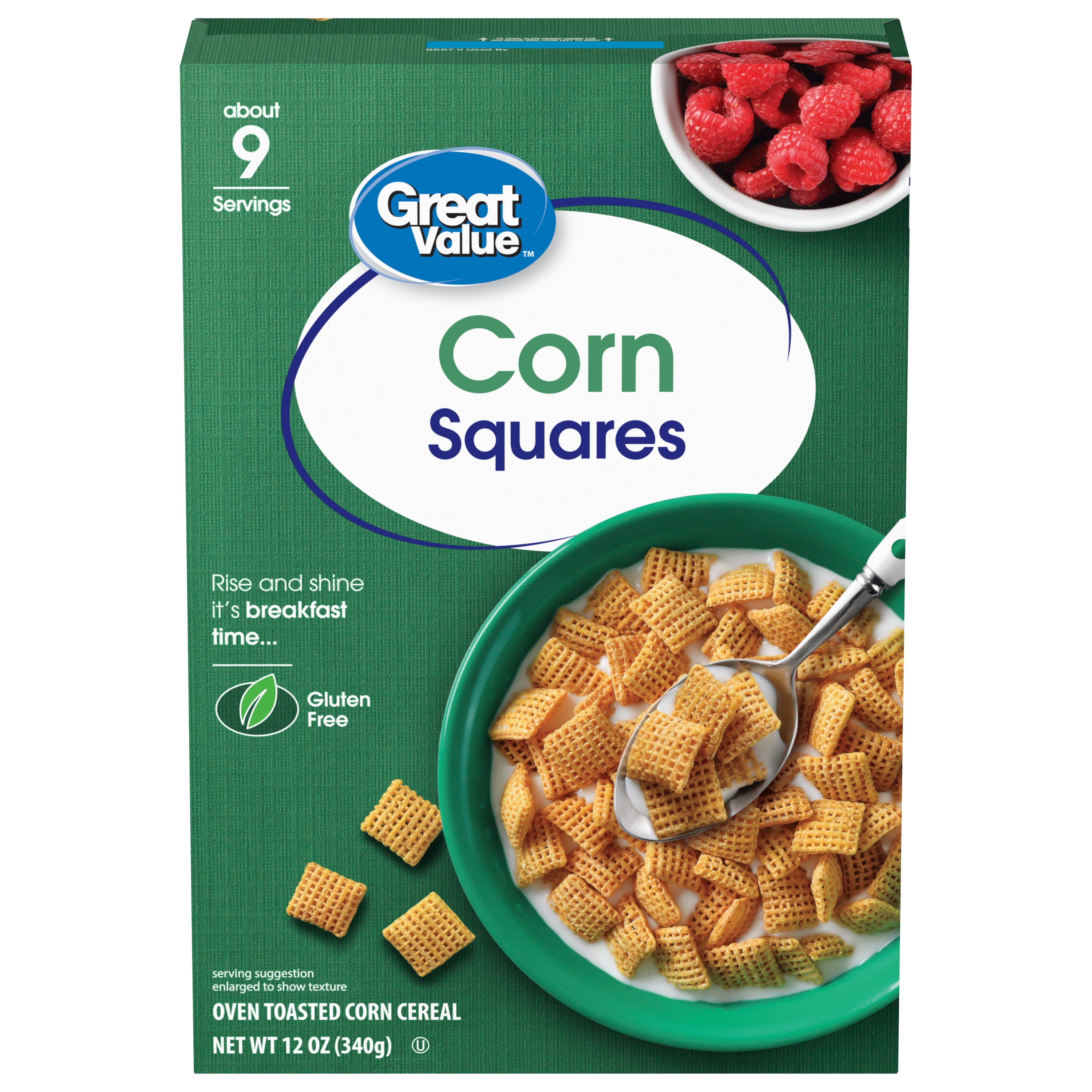 (12 pack) Great Value Oven Toasted Corn Squares Cereal, 12 oz