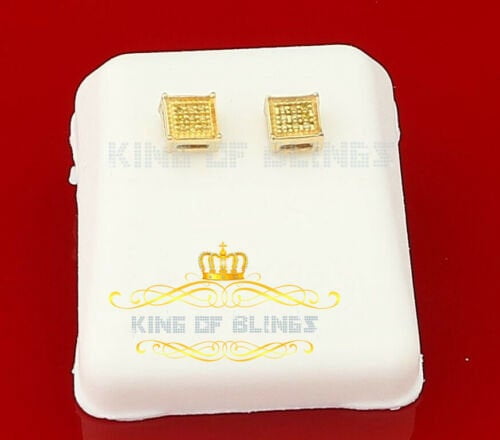 King of Bling's 0.05ct Diamond Yellow 925 Sterling Silver Stud Women's / Men's Square Earrings