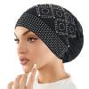 Sparkling Rhinestone Women Turban, Soft Stretchy Chemo Head Cover, Fashion Glitter Beanie Cap for Hair Loss Indoor & Special Occasions Black One Size