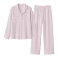 thumbnail image 4 of MEZZALL Women's 2 Piece Solid Color Pajama Set Lapel Long Sleeve Button Shirt Matching Straight Pants Casual Nightwear, 4 of 4