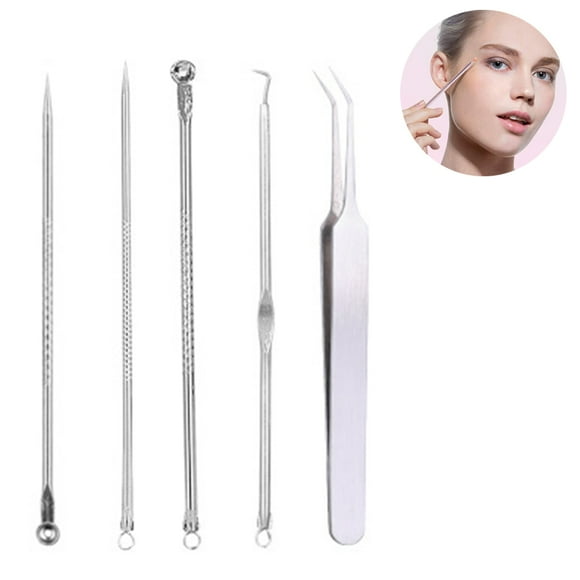 5-Piece Set Blackheads Blemish Removing, Acne Whitehead Removal Kit, Pimple Extractor Tool, With Tweezers, for Face Forehead Nose