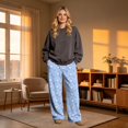 thumbnail image 4 of Sorvello Womens Home Casual Pajama Pants Lips Heart Print Plush Wide Leg Sleep Pants Elastic Drawstring Blue XL, 4 of 6