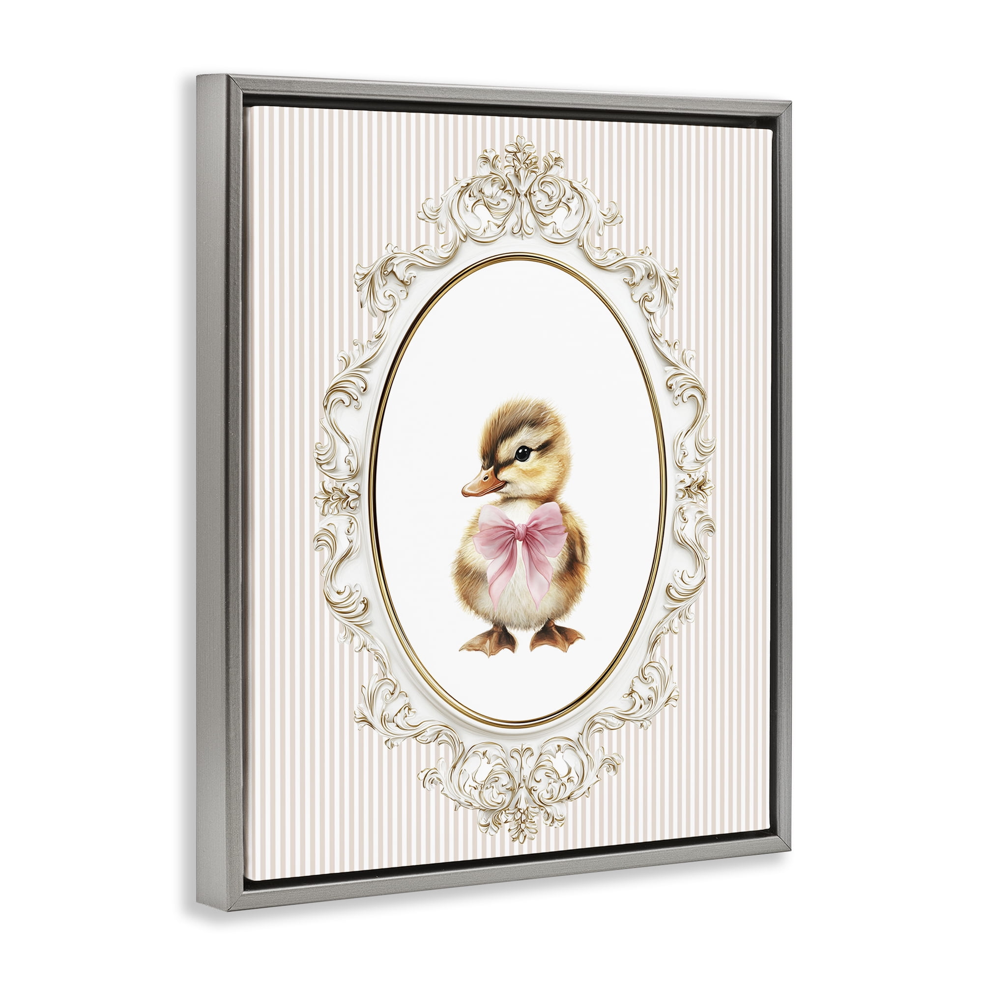 Stupell Industries Spring Gingham Baby Duck Gray Framed Floater Canvas Wall Art, design by Christine Simpson Art