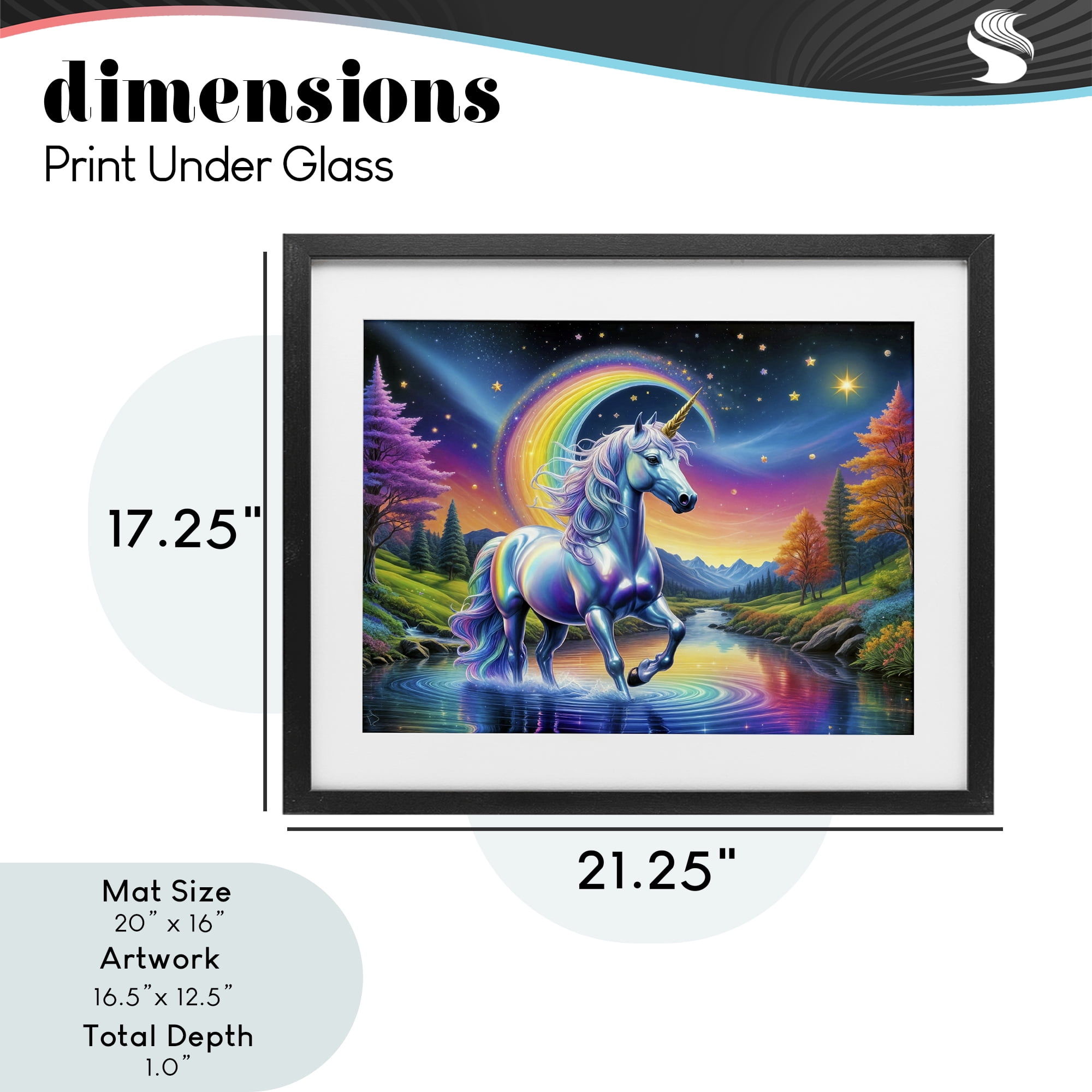 Stupell Industries Rainbow Prism Unicorn Black Framed Print Under Glass, design by Tabz Jones