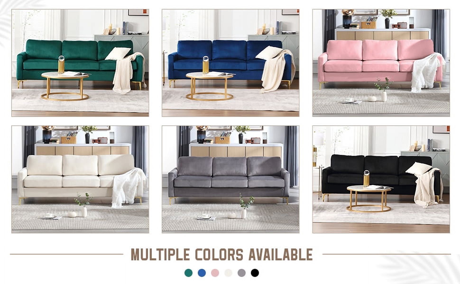 Muumblus Velvet 3 Piece Modern Living Room Furniture Sofa Set, Black