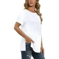 thumbnail image 3 of T-Shirts pour Femmes Manches Courtes Col Rond Hauts Basiques Unis, 3 of 5