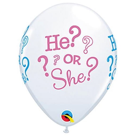 LOONBALLOON Baby-Shower Balloons, 11″ HE? OR SHE? - WHITE