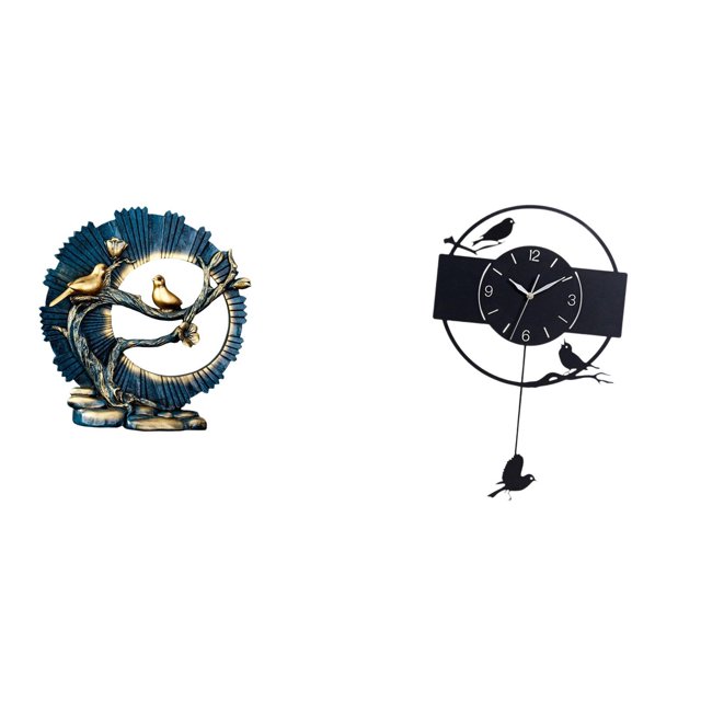 figurita de chuchería,Adorno,figura,artesanía,escultura,estatua de amor,Reloj de pared,Reloj de pared con diseño de pájaro,reloj colgante de acrílico negro,Reloj de pared decorativo con
