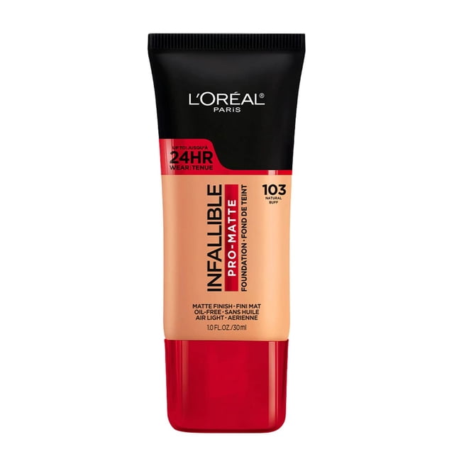 L'Oréal Paris, Base de maquillaje líquida de larga duración, Infallible 24h Pro-matte, Tono Natural Buff 103, 30ml