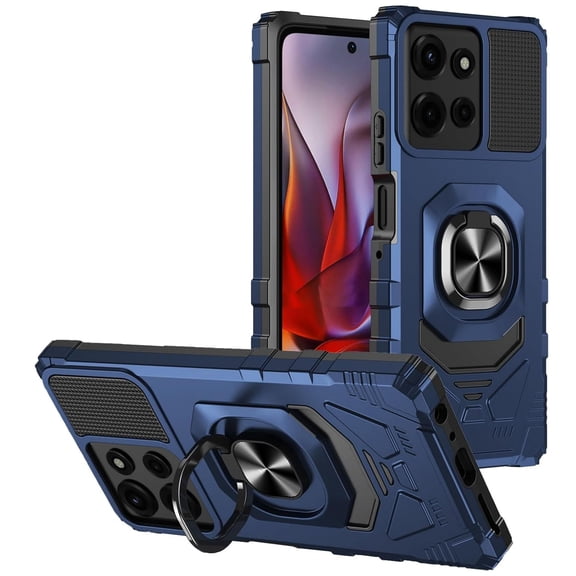 Military Grade Robotic Series Hybrid Case with Ring Grip for Motorola Moto G Stylus 2025 - Blue