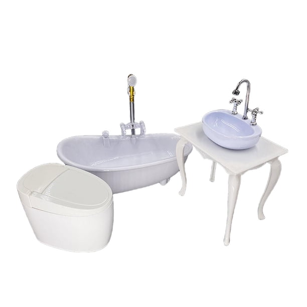 Accesorios de baño para casa de muñecas, juguetes de colección, modelo de muñeca de utilería, bañera en miniatura, inodoro, modelo de lavabo para