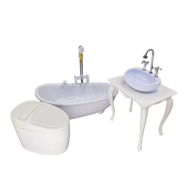 Accesorios de baño para casa de muñecas, juguetes de colección, modelo de muñeca de utilería, bañera en miniatura, inodoro, modelo de lavabo para