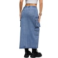 thumbnail image 3 of INSPIRAR CHIC Falda Larga de Mezclilla con Abertura Frontal, Botones, Cintura Elástica, Estilo Streetwear, Bolsillos de Solapa, Faldas de Jean L Gris Azul, 3 of 5